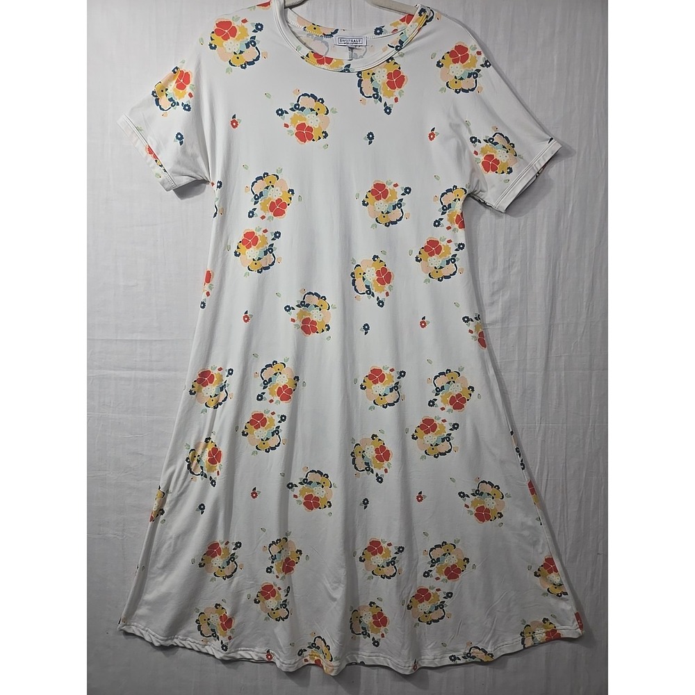 Sweet Salt Modest Floral A Line Midi Dress Women's S Short Sleeves Stretch Soft